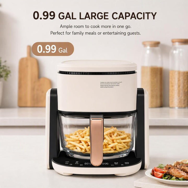 Heissluftfritteuse Glas 4,5L 3in1 mit Grillfunktion LCD-Display 1200W Borosilikatglas Sichtfenster 6