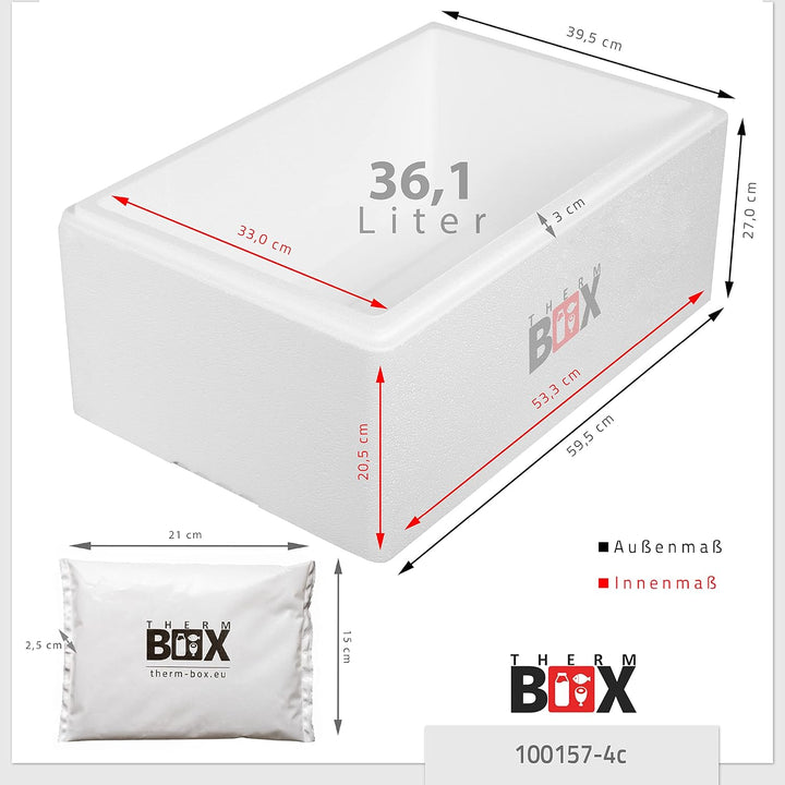 THERM BOX Styroporbox 28L bis 61,5L mit Kühlakkus für Kühlbox Verschiedene Grössen Transportbox Ther