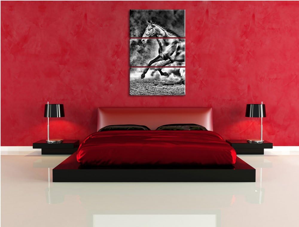 Pixxprint Dark Schwarzer Hengst als Leinwandbild/Grösse: 3 Teilig (120x80) cm/Wandbild/Kunstdruck/fe