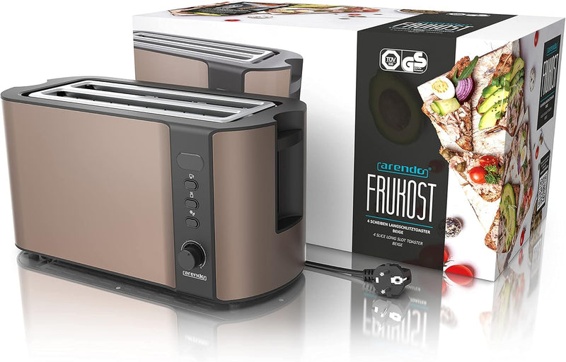 Arendo - Edelstahl Toaster Langschlitz 4 Scheiben - Defrost Funktion - wärmeisolierendes Gehäuse - m