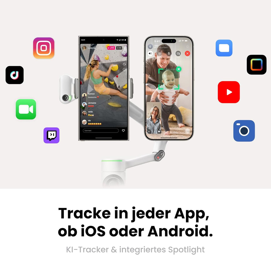 Insta360 Flow 2 Pro Creator Bundle Grau - Faltbarer AI Gimbal, Apple DockKit, 360º-Pan-Tracking, fre