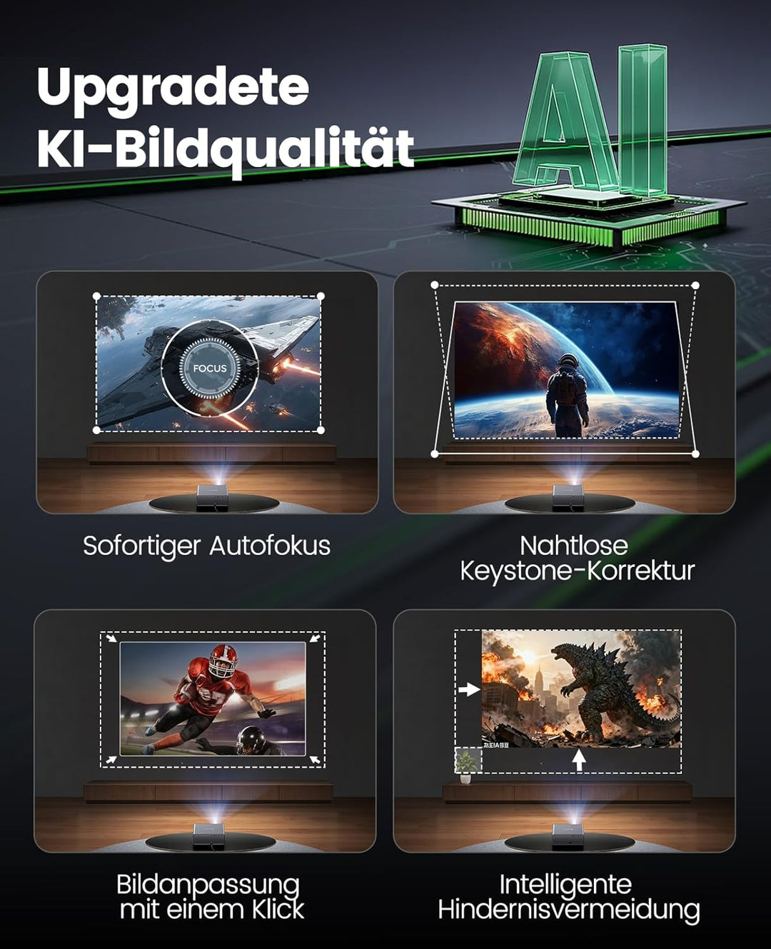 Smart Beamer 4K mit Official Netflix, Dolby Audio, 1000 ANSI Beamer 4K Heimkino Unterstützt Auto Foc