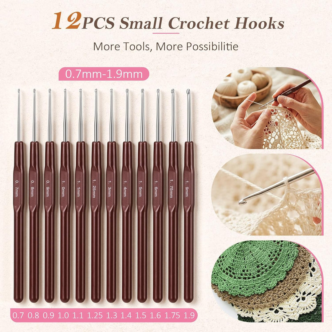 VynyQoo 74 Stück Häkelset für Anfänger mit 17 Garnen, 9 ergonomischen Häkelnadeln 2,0-6,0 mm, 12 fei