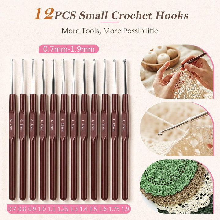 VynyQoo 74 Stück Häkelset für Anfänger mit 17 Garnen, 9 ergonomischen Häkelnadeln 2,0-6,0 mm, 12 fei
