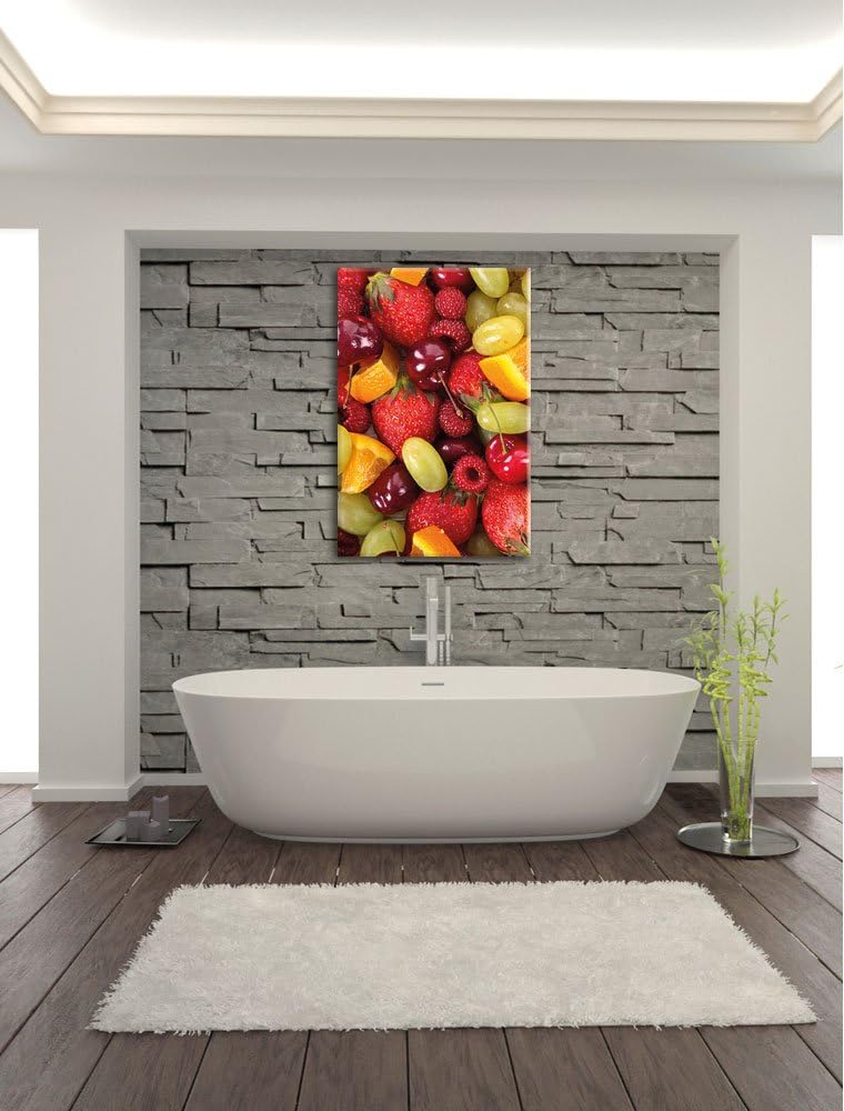 Pixxprint Früchtemix Erdbeeren Weintrauben als Leinwandbild/Grösse: 100x70 / Wandbild/Kunstdruck/fer