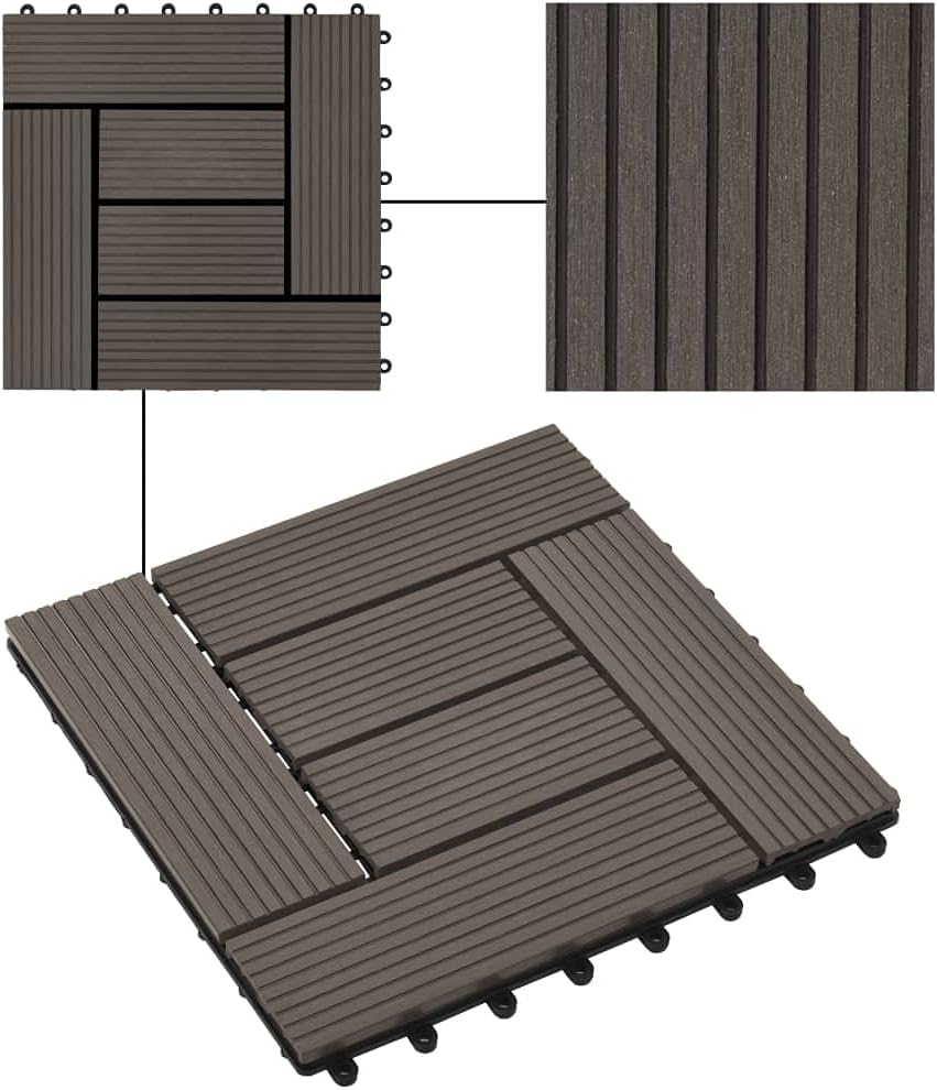 Gecheer 22 STK. Terrassenfliesen WPC Fliesen Balkon Bodenbelag Gartenfliese Balkonfliese Klickfliese