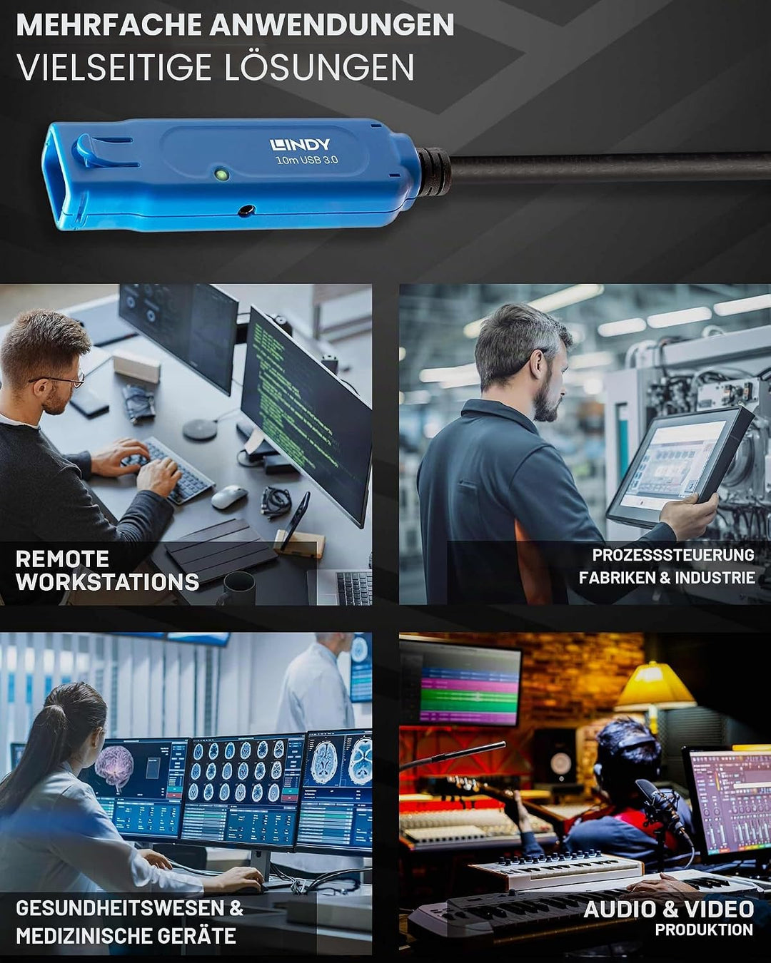 LINDY 43157 10m USB 3.0 Aktivverlängerung Pro Typ A/A Pro M/F 10 Meters