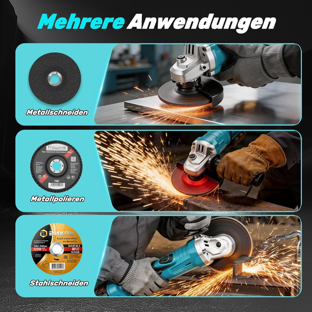 Yofuly Akku Winkelschleifer fur Maa-kita 18V Batterie, Akku Flex mit 2 * 4.0Ah Batterie, 180°Drehbar