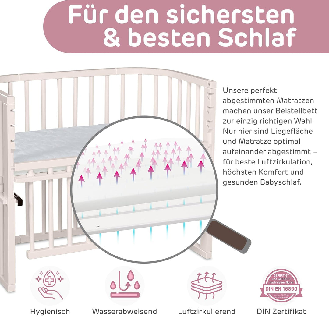 babybay Maxi Comfort Plus Beistellbett & Stubenwagen aus massivem Buchenholz/Zustellbett mit Verschl