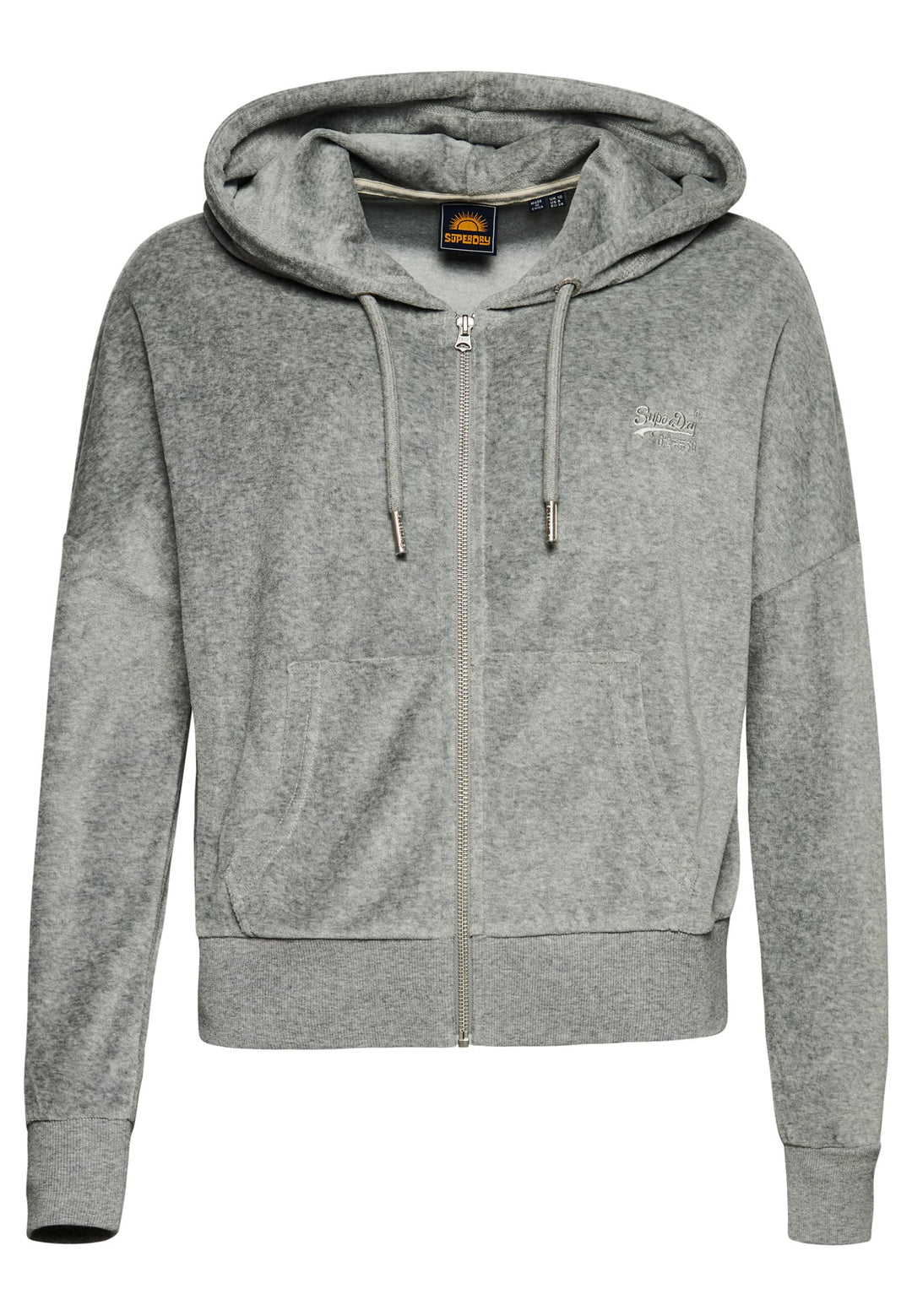 Superdry Damen Vintage Logo Velours-Kapuzenjacke aus Bio-Baumwolle 40 Grau Meliert, 40 Grau Meliert