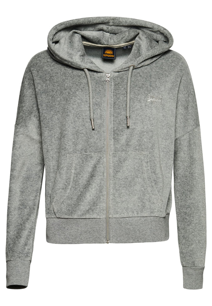 Superdry Damen Vintage Logo Velours-Kapuzenjacke aus Bio-Baumwolle 40 Grau Meliert, 40 Grau Meliert
