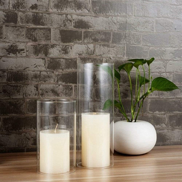Set mit 2 zylindrischen Kerzenhaltern aus Glas, Kerzenhalter aus Glas ohne Boden, transparenter Kerz