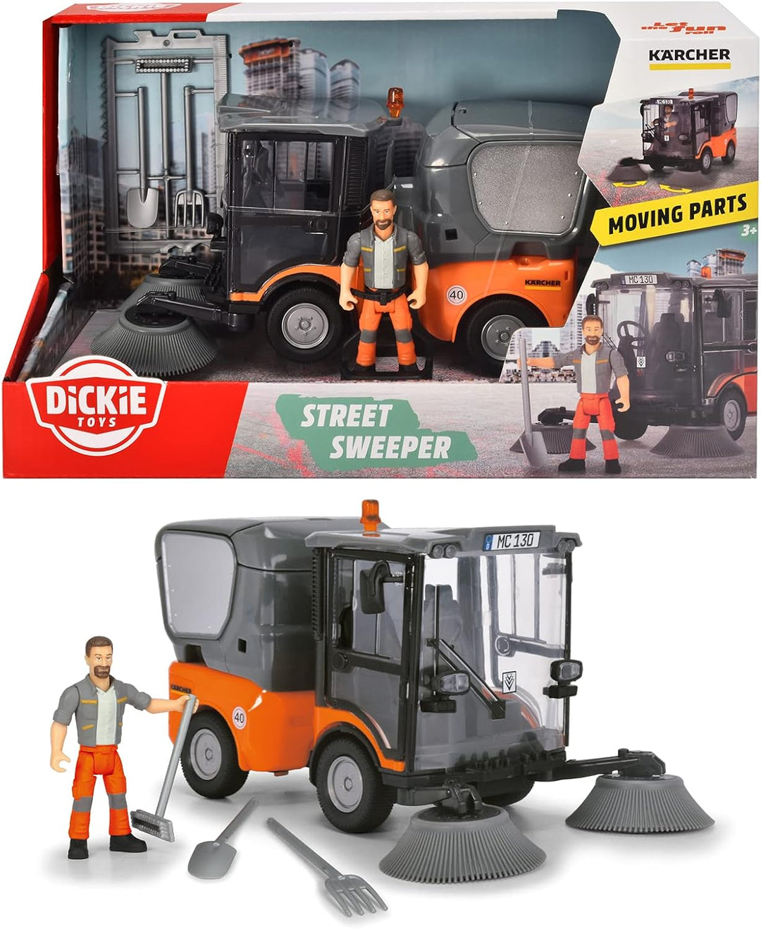 Dickie Toys Street Sweeper, Orange/Grau Einzelbett, Einzelbett