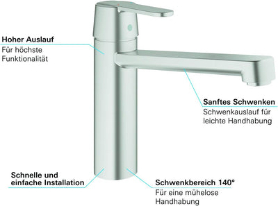 Grohe Get | Küchenarmatur - Spültischarmatur | Supersteel, mittelhoher Auslauf, schwenkbar | 30196DC