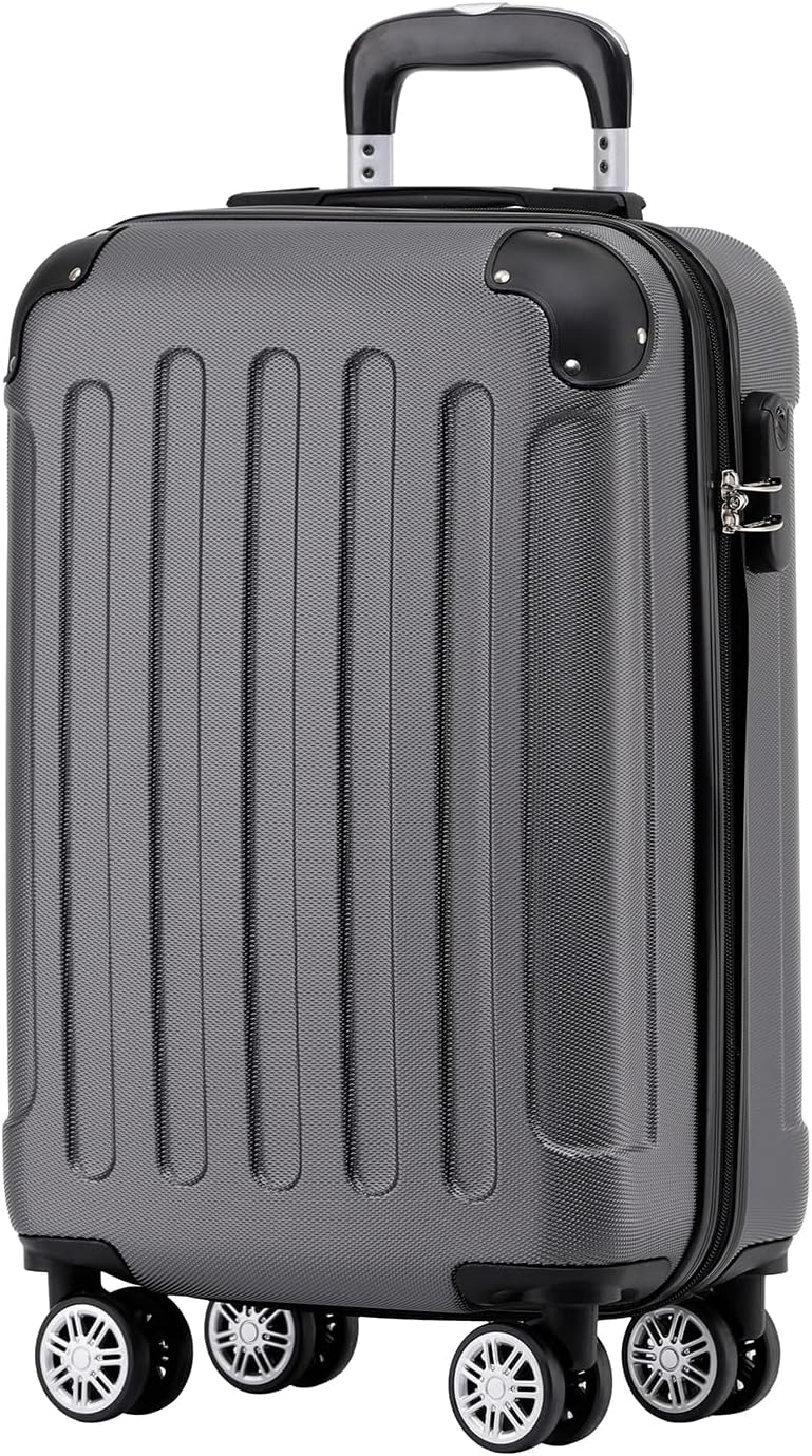 BEIBYE Hartschalen-Koffer Trolley Rollkoffer Reisekoffer Handgepäck 4 Rollen (M-L-XL-Set) (Dark Grey