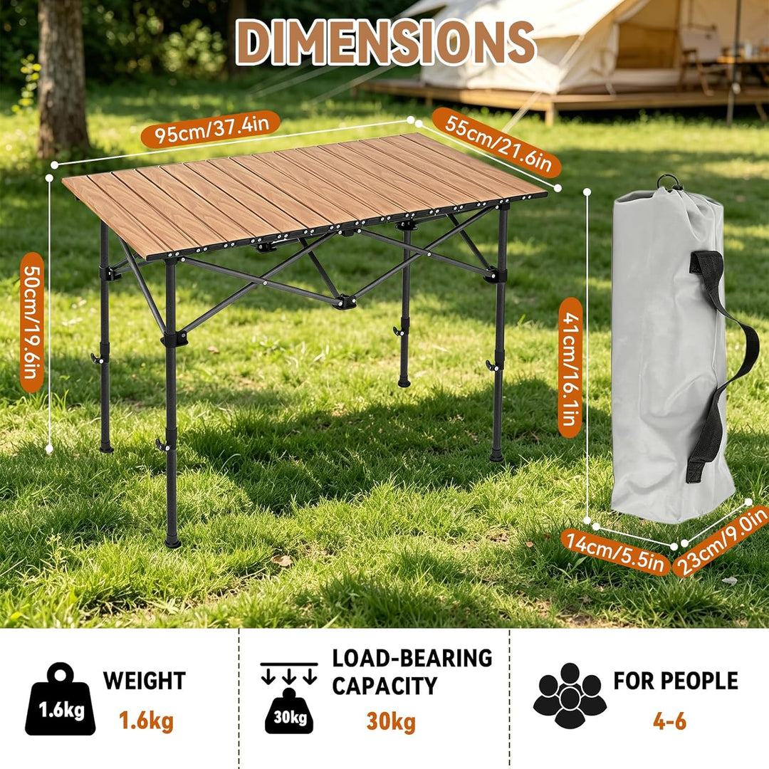 Campingtisch faltbar 99 x 55cm,Klapptisch höhenverstellbar 50-80 cm,Camping Zubehör,Garten,Grill,Pic