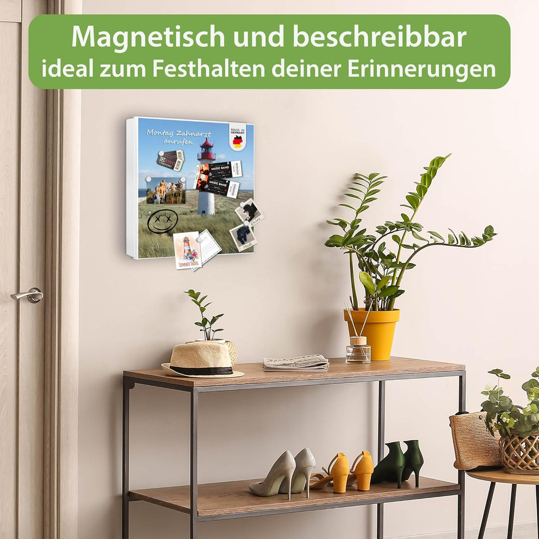 banjado® Grosser Schlüsselkasten Glas/Schlüsselbox 30cm x 30cm mit 50 Haken - Motiv Leuchtturm/Schlü
