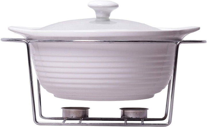 4BIG.fun 2,3 L Keramik Speisenwärmer Wärmebehälter Chafing-Dish Teelicht Warmhaltegerät Warmhaltebeh
