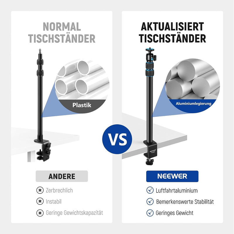 NEEWER Kameratischhalterung mit Kugelkopf, 17-40" verstellbares Tischlichtstativ mit 1/4" Schraube u