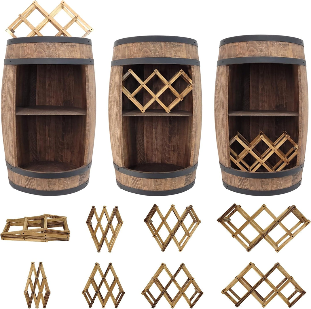 weeco Fassbar mit LED Beleuchtung und Weinhalter. Weinregal - Holzfass Hausbar 80cm. Rustikaler deko