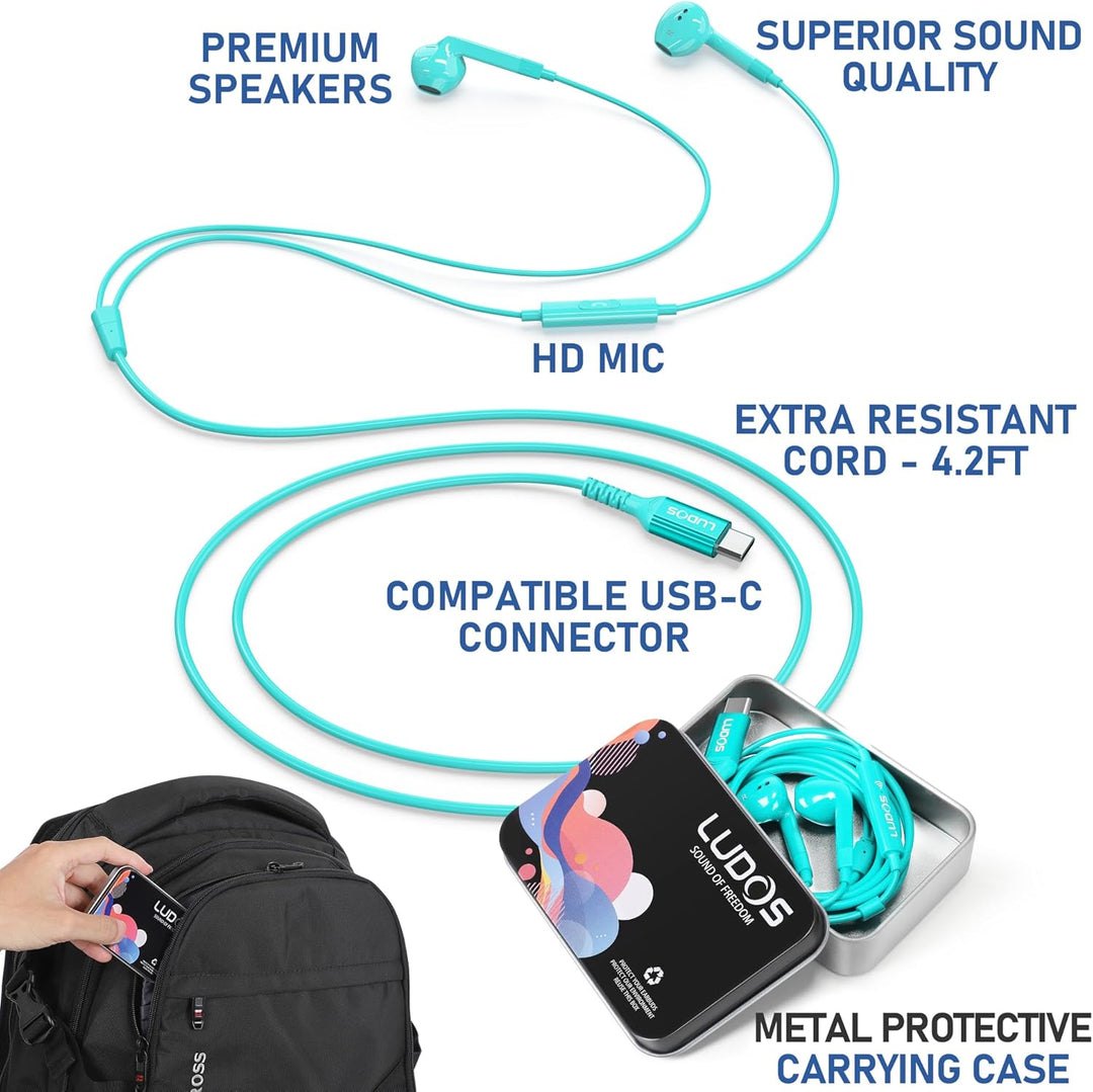 LUDOS FEROX USB C Kopfhörer, 5 Jahre Garantie für iPhone 16 15 Pro Max Plus Samsung Galaxy S24 S23 U