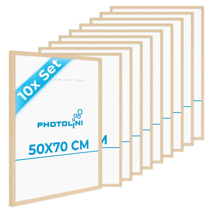 PHOTOLINI Bilderrahmen 50x70 Holz MDF Natur 10er Set, 50x70 cm Bilderrahmen gross, Rahmen 70x50 Puzz