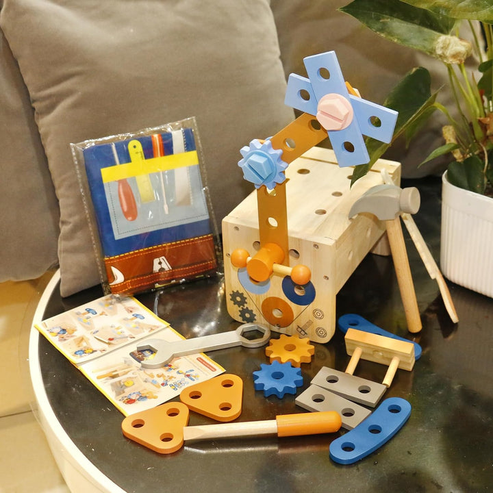 Werkzeugkoffer Kinder Werkbank mit Schürze Kinderwerkzeug Montessori Spielzeug, Geschenk Junge Mädch