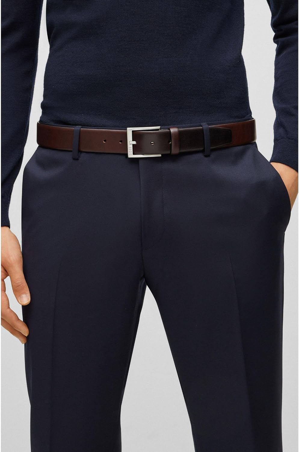 BOSS Herren Erron Sz35 Gürtel aus italienischem Leder mit silberfarbener Schliesse 80 Dark Brown203,