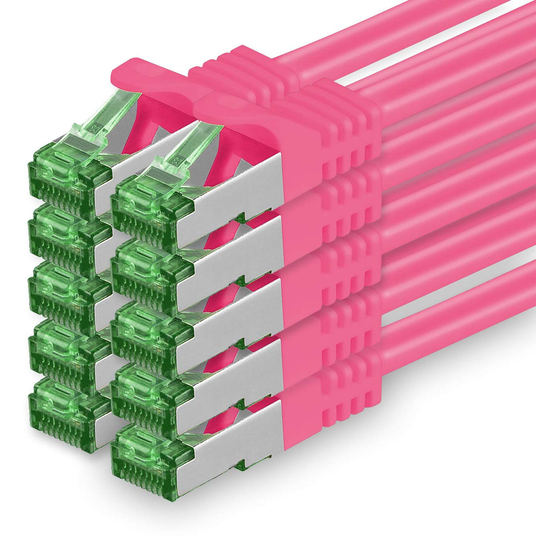 Cat7 Netzwerkkabel 10m - Magenta - 10 Stück - Cat 7 Ethernetkabel Lankabel Lan 10Gbits Patchkabel Rj