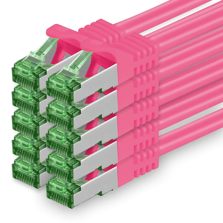 Cat7 Netzwerkkabel 10m - Magenta - 10 Stück - Cat 7 Ethernetkabel Lankabel Lan 10Gbits Patchkabel Rj