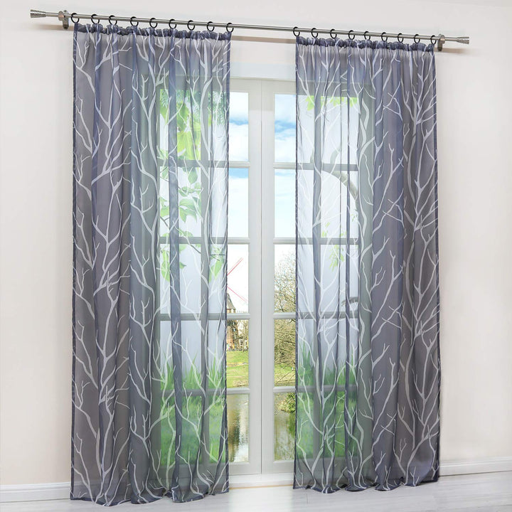1 Stück Transparente Gardine Schal mit Kräuselband Voile Vorhang Fensterschal Äste Muster H/B 245/14