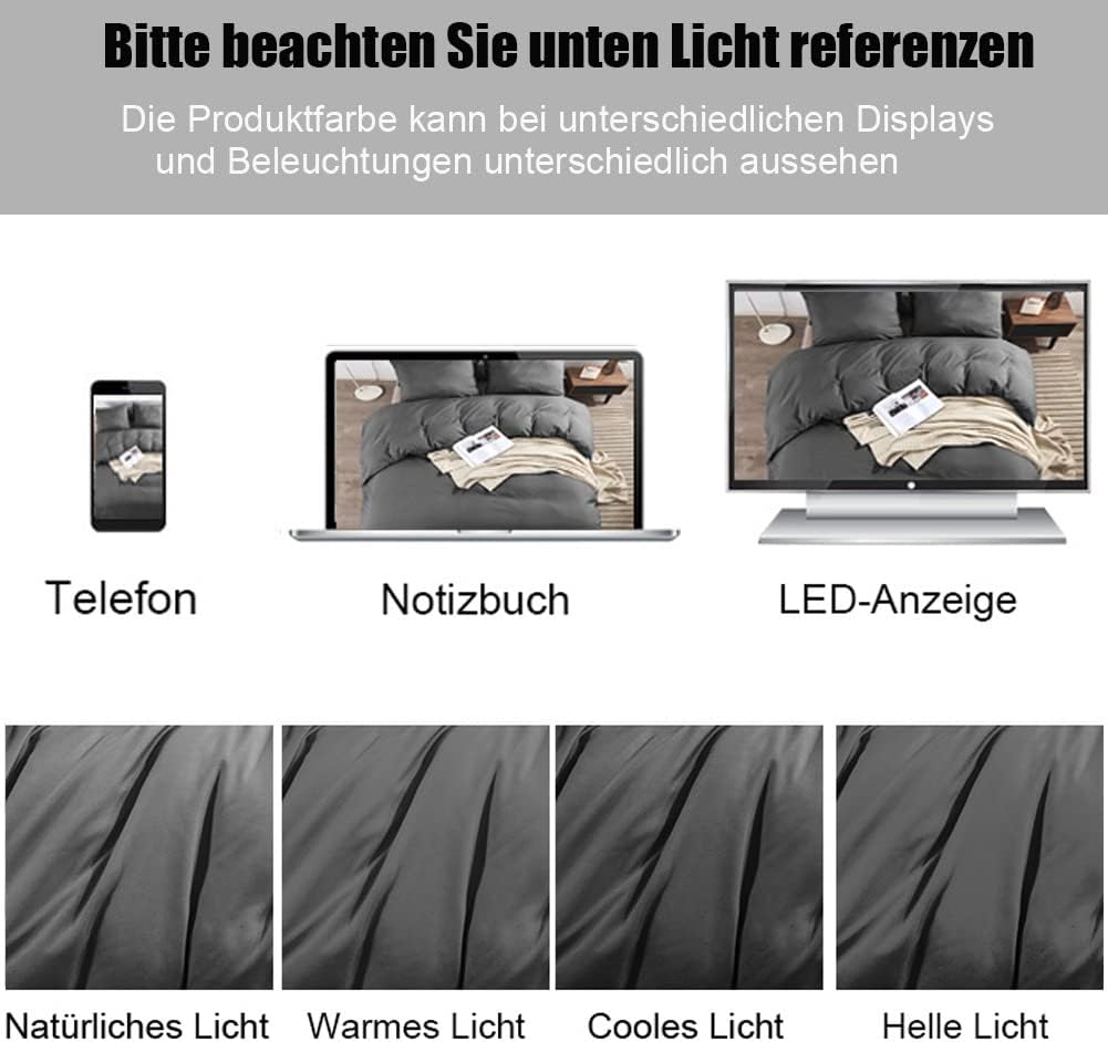 Soifox bettwäsche Anthrazit 135x200 - bettwäsche-Sets aus Mikrofaser bügelfrei & knitterfrei mit Rei