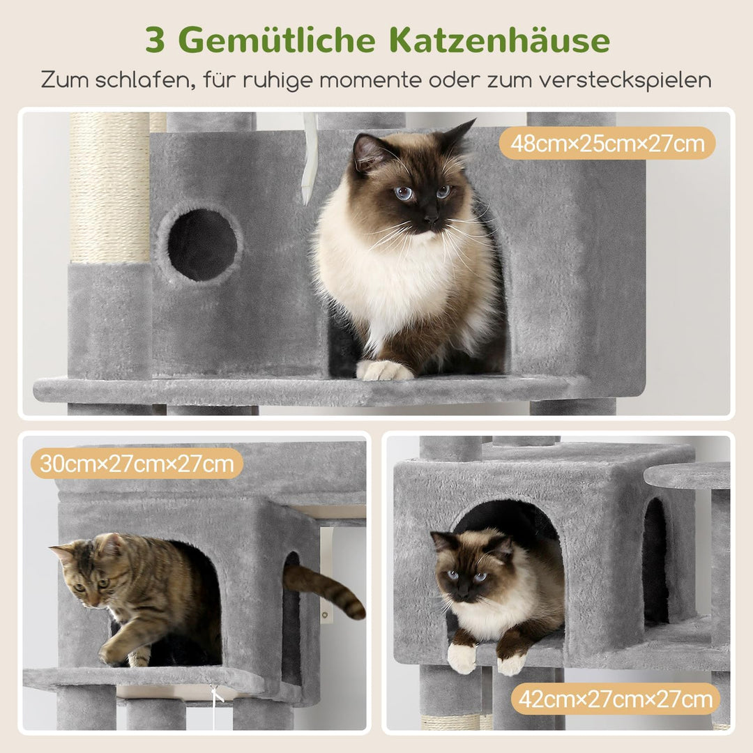 Globlazer Kratzbaum Stabil Passform Ecke hoch 168 cm mit 3 Katzenhäus, Grosse Gepolsterte Plattform,