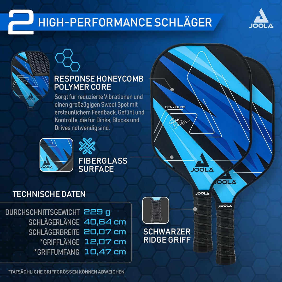 JOOLA Pickleball Set Blue Lightning Inklusive 2 Schläger, 4 Bällen und Tasche, ideal für Freizeitspi
