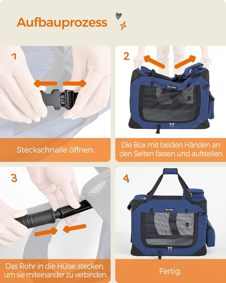 Feandrea Hundebox faltbar, Transportbox Hund, S, Hundetasche, Oxford-Gewebe, Netzstoff, atmungsaktiv