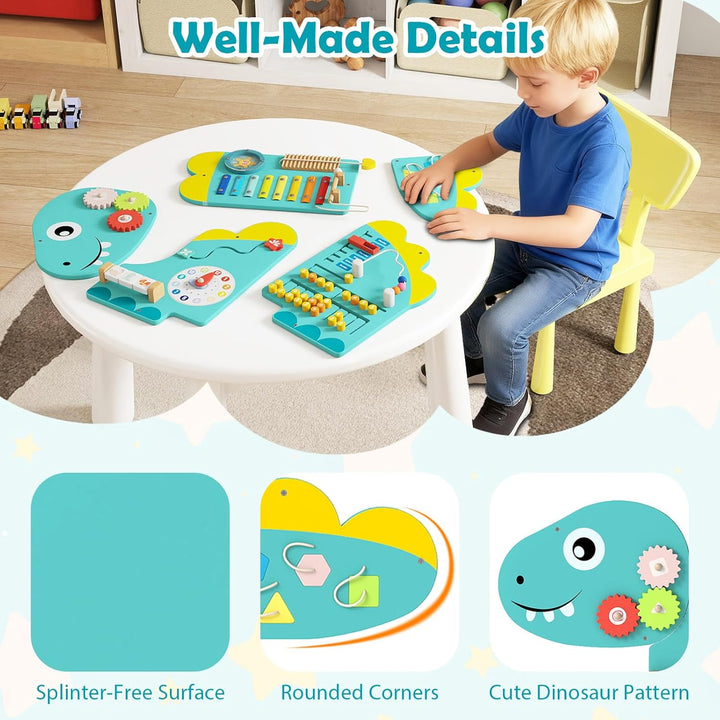 FANTASK Motorikbrett Holz, Montessori Busy Board 11 in 1 mit Xylophon Blöcken Abakus für frühe Förde