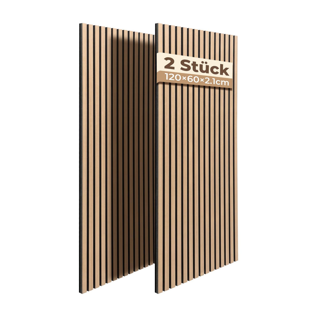 Akustikpaneele 120 x 60 x 2,1 cm, Ohuhu 2 Stück Schallschutzplatten in Holzoptik, Modernes Wandpanee