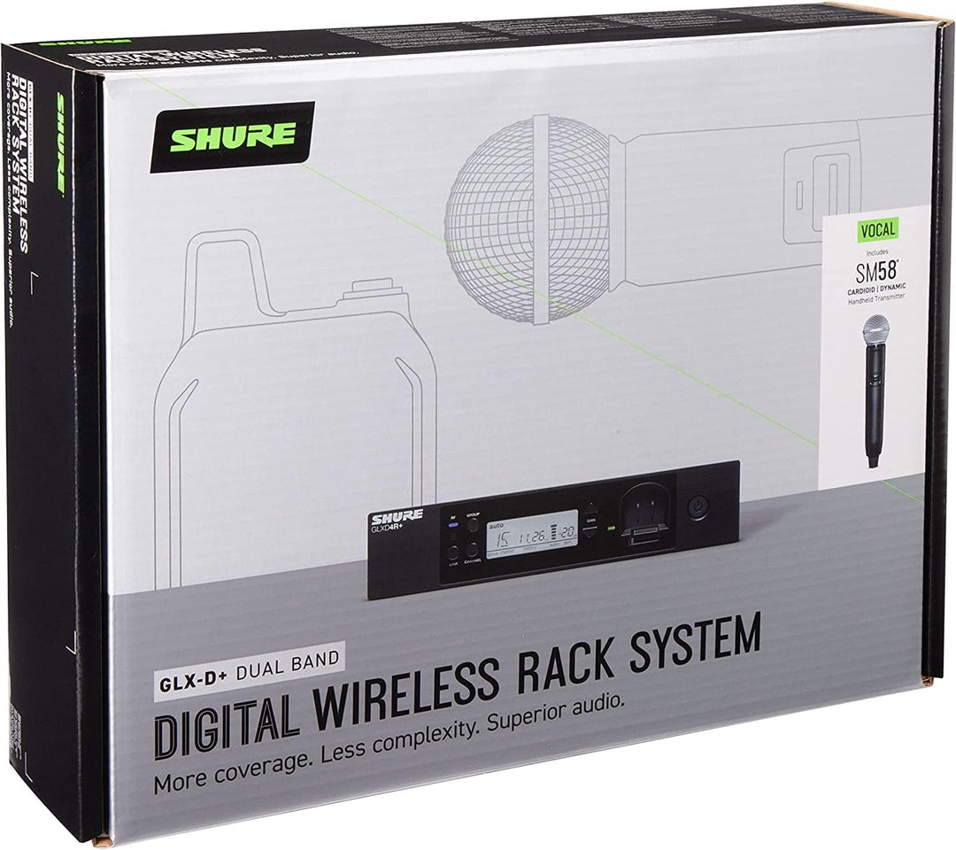 Shure GLXD24R+/SM58 Dual Band Pro Digitales drahtloses Mikrofonsystem für Kirche, Karaoke, Gesang –