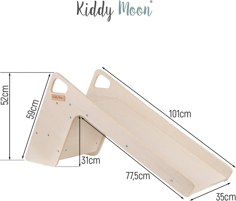 KiddyMoon Kinder Rutsche Aus Holz Stabile Kleinkinderrutsche 2In1 Multifunktion Montessori, Gross, G