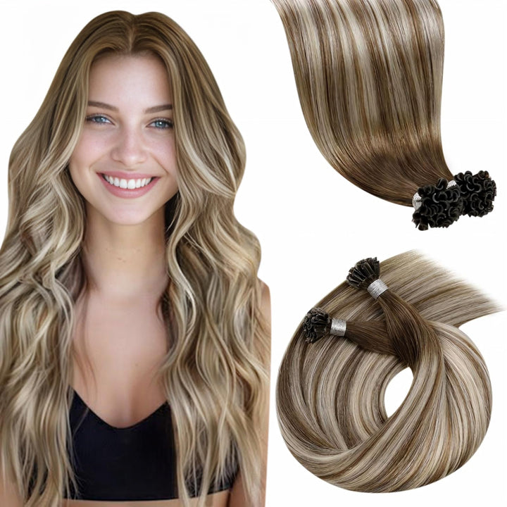LaaVoo Bonding Extension Echthaar U Tip Hair Extensions 50cm für U Tip Haare Keratin Hellbraun mit P