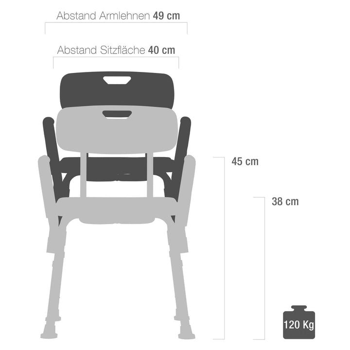 Teqler ® T-135303 Duschstuhl, Badehocker für Pflegebedürftige, Höhenverstellbar 38-45cm Single, Sing