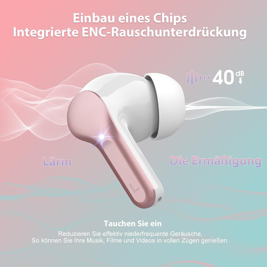 Bluetooth Kopfhörer, Kopfhörer Kabellos Bluetooth 5.4 In Ear, 4 ENC Noise Cancelling Mic Ohrhörer, H