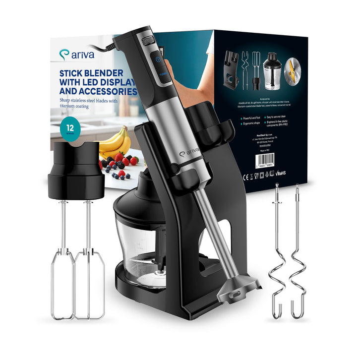 Premium 6-in-1 Stabmixer Set 1200W mit LED-Display & Timer - Multifunktions-Pürierstab Edelstahl mit