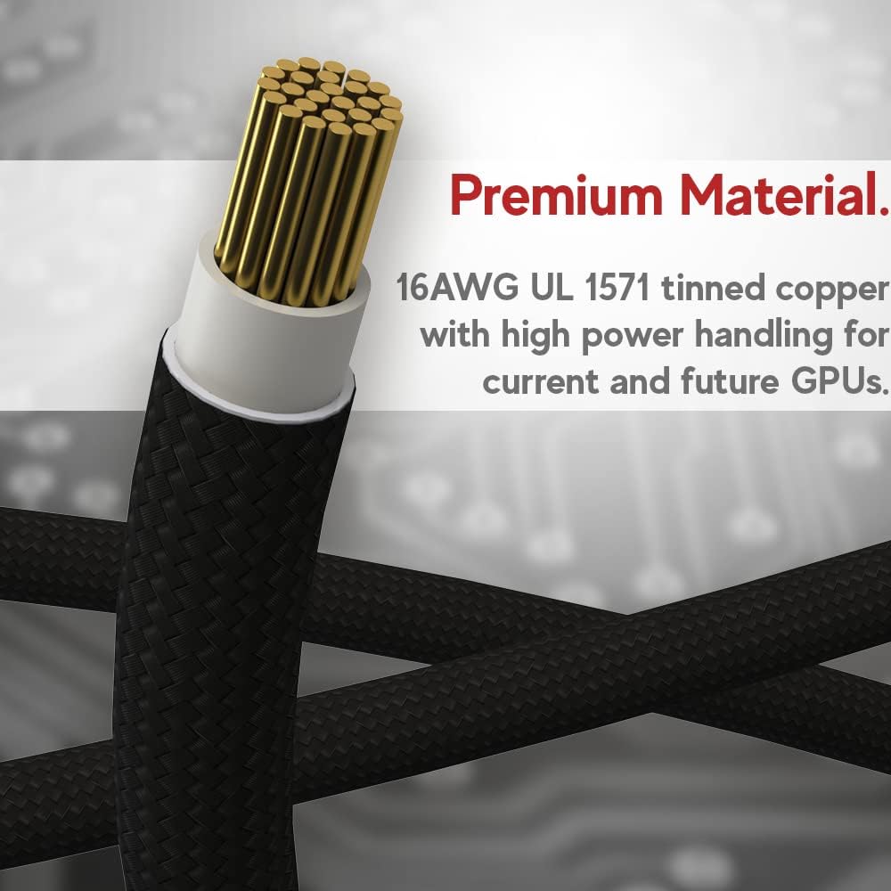 LINKUP - AVA PCIE 5.0 16Pin (12+4) mit Linkswinkel zu 3x8Pin | 16AWG Umhüllt | Kompatibel mit RTX40