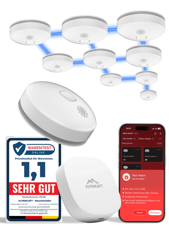 Alpenluft ISA Rauchmelder 10er Set mit Hub Mit App 10er Set + Wifi Hub, Mit App 10er Set + Wifi Hub