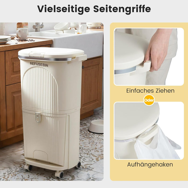 COSTWAY Mülleimer Küche, Mülltrennsystem 3 Fächer, 2 x 12L Inneneimer & 14L Treteimer, Abfalleimer m