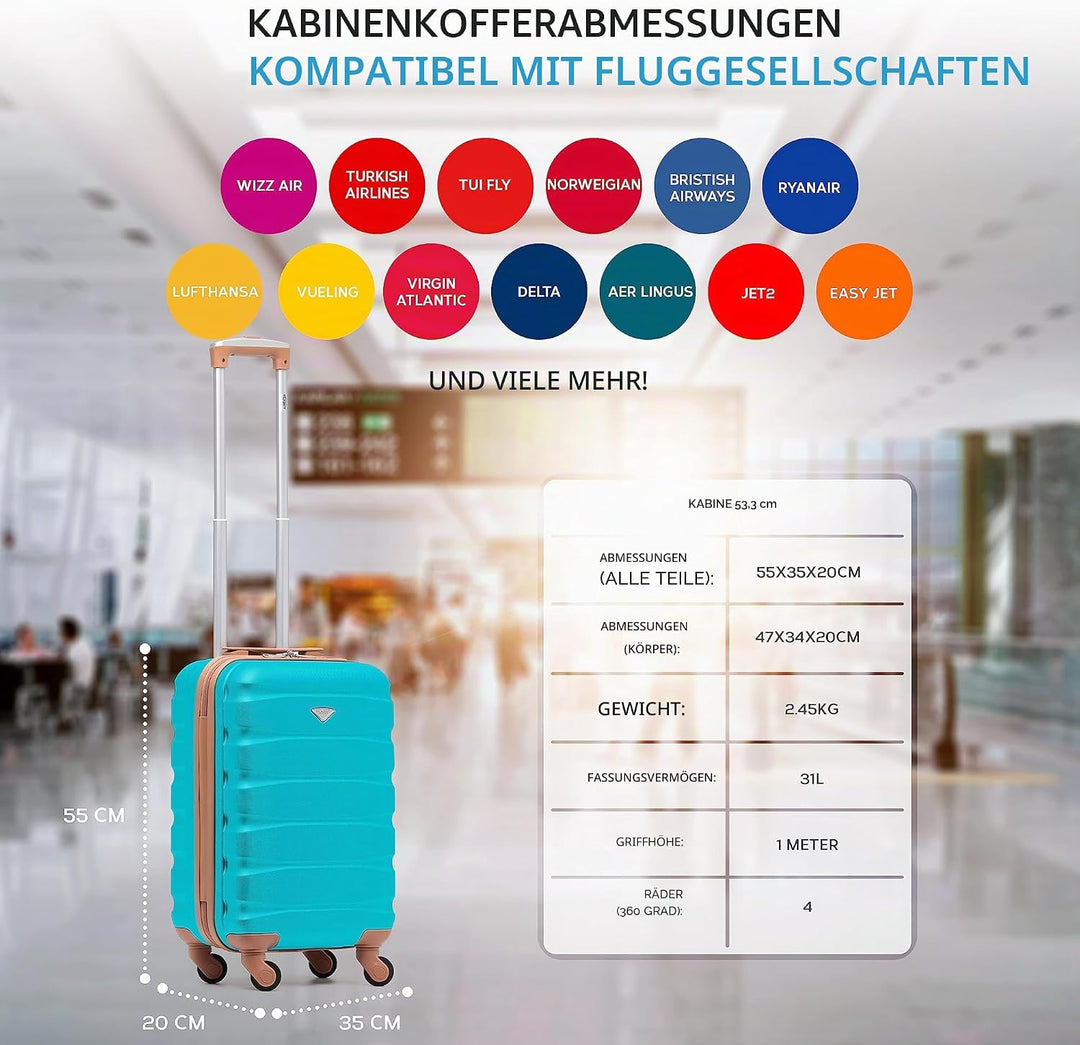 Flight Knight ABS-Hartschalenkoffer Kabinen- und Handgepackoptionen, die fur uber 100 Fluggesellscha