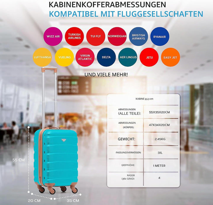 Flight Knight ABS-Hartschalenkoffer Kabinen- und Handgepackoptionen, die fur uber 100 Fluggesellscha
