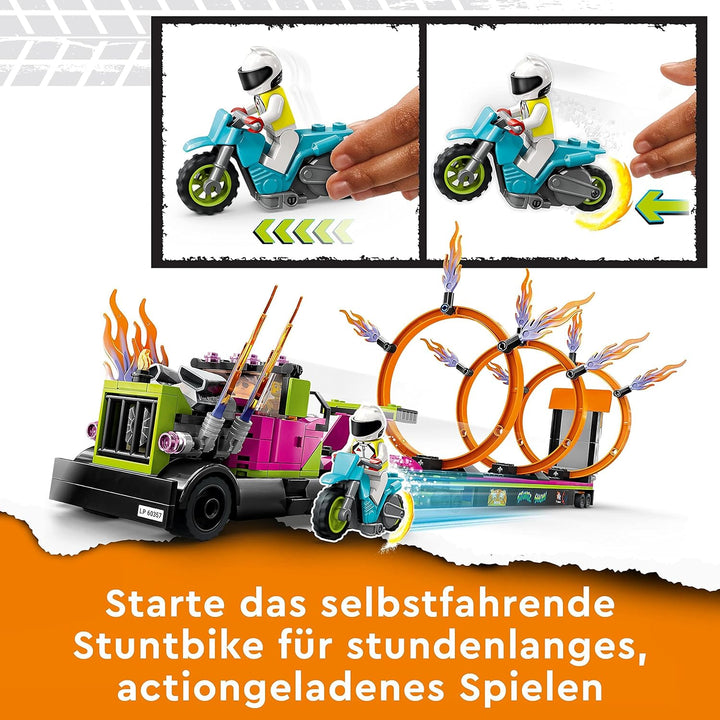 LEGO 60357 City Stuntz Stunttruck mit Feuerreifen-Challenge, mit schwungradbetriebenem Motorradspiel