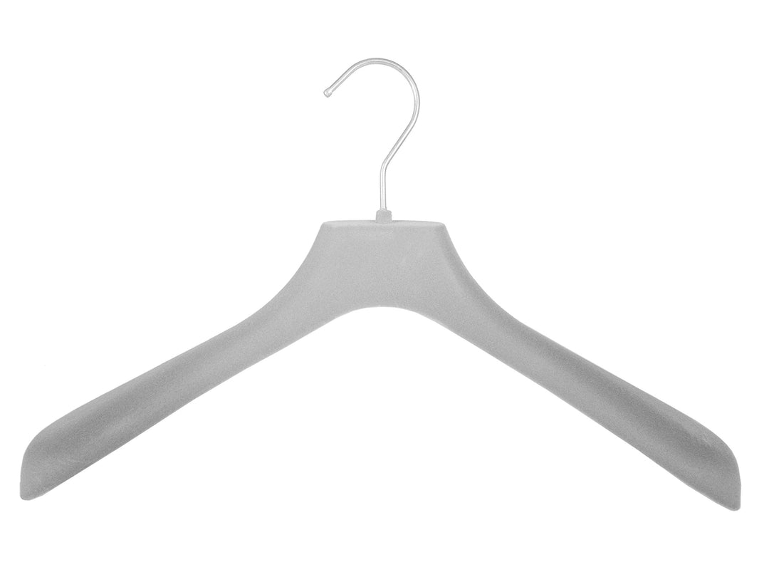 Kleiderbuegelshop24 Sonderposten ! Samtbügel mit DRUCKSTELLEN für Jacken, 42 cm, grau, NEU, 10 Stück